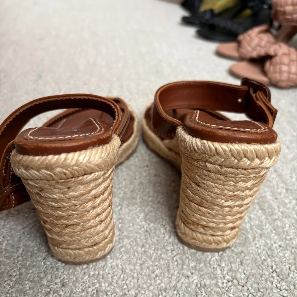Marion Parke Brown Leather Espadrille Wedge Sandals Toe Loop Made in Italy 36